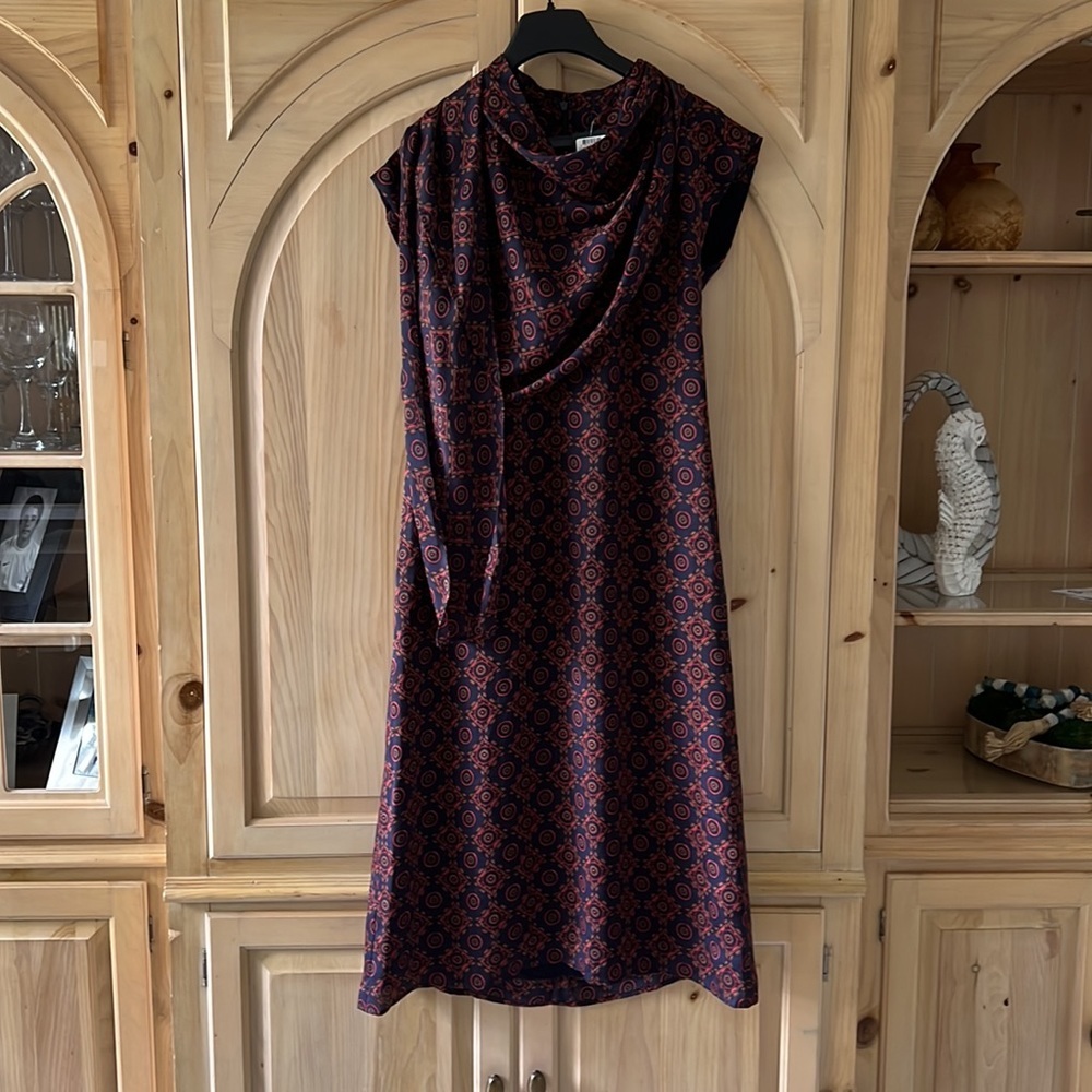 Club Monaco Drape Neck Neck Robe Blue Mix - Picture 4 of 6